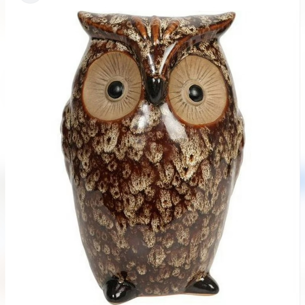 Elegant Expressions by Hosley Ceramic Owl Vase Drip Glaze 9" Tall